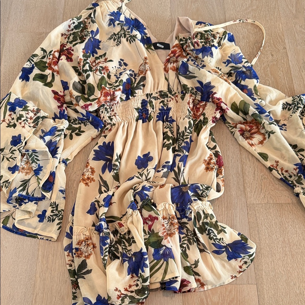 Vici Floral Mini Dress - Blue and Cream - Picture 1 of 5